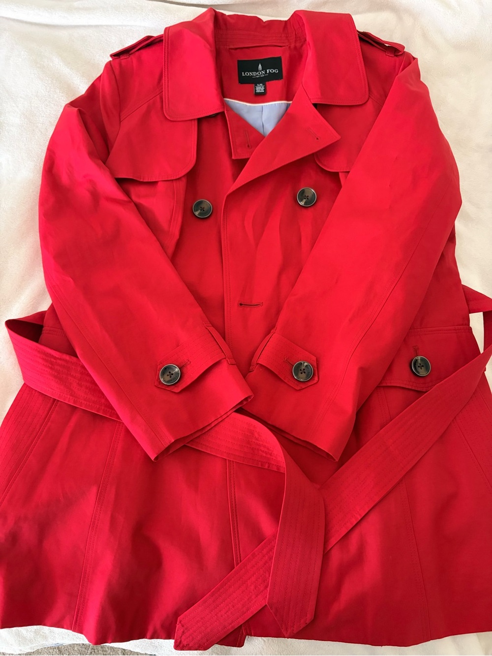 NWOT London Fog Bright Red Double-Breasted Trench Coat